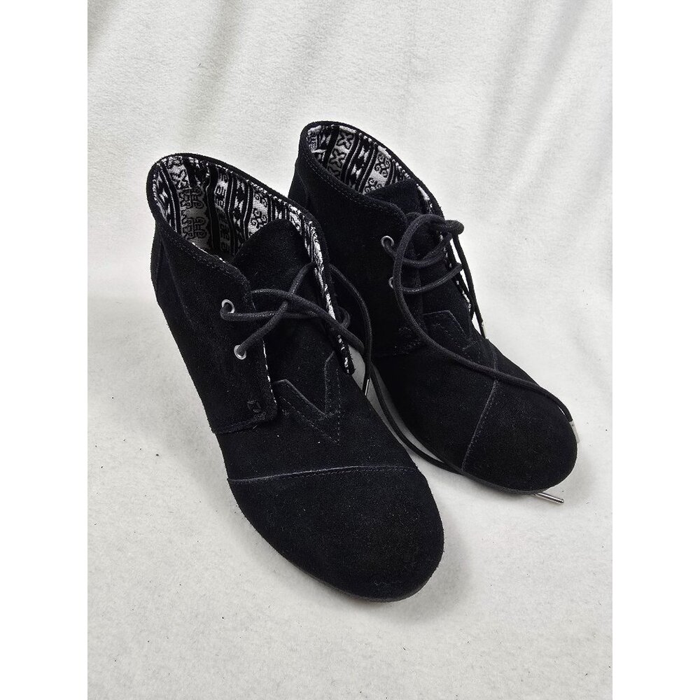 Toms Womens Black Kala Desert Suede Wedge Booties Size 9